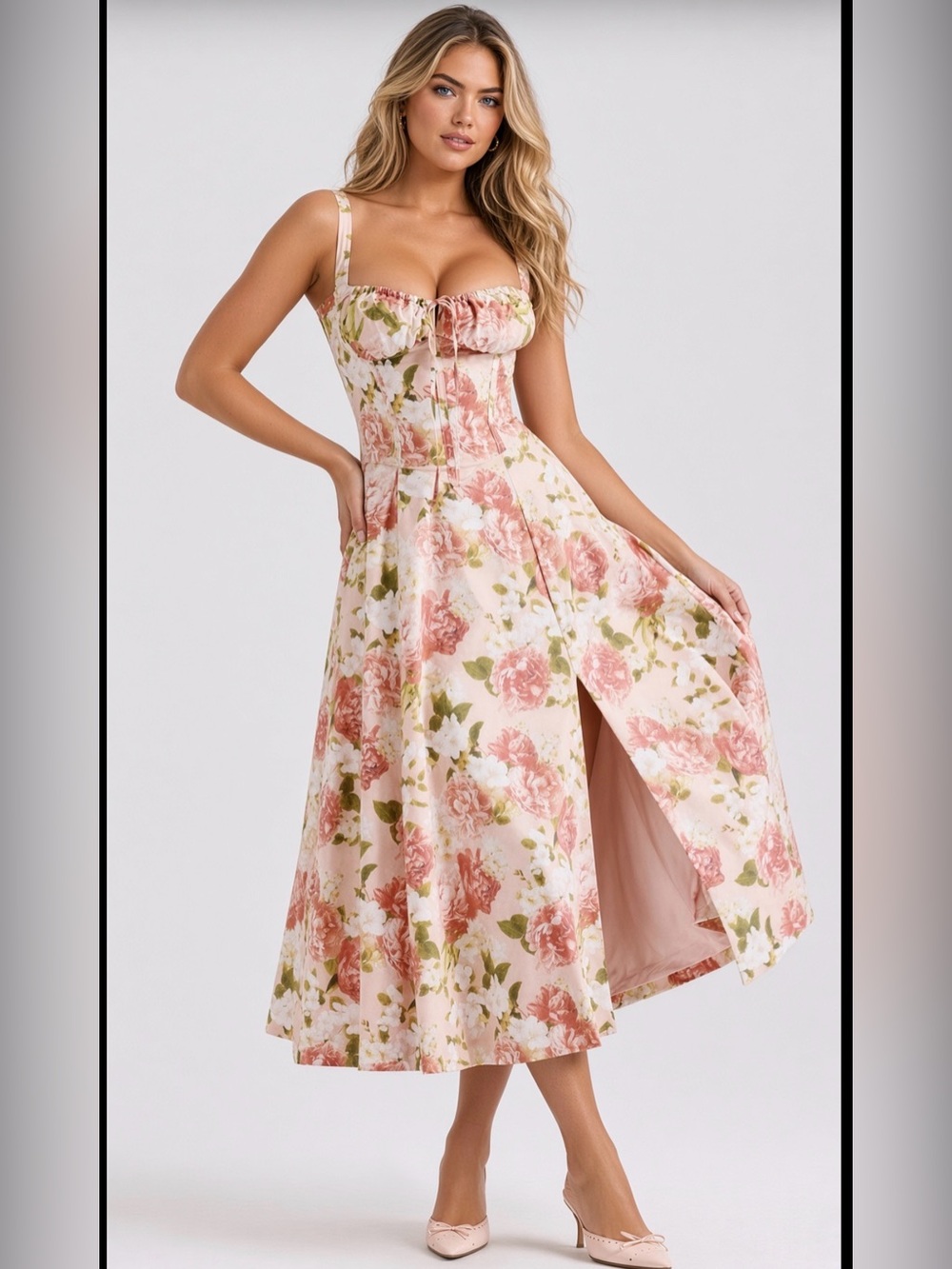 HOUSE OF CB 'Carmen' Pink Peony Print Cotton Bustier Sundress XSmall $269